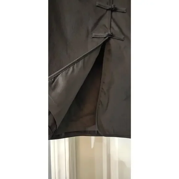 Vintage '04 Banana Republic Size 10 Skirt Black Asian Flair Frog Buttons Slit - Picture 4 of 8